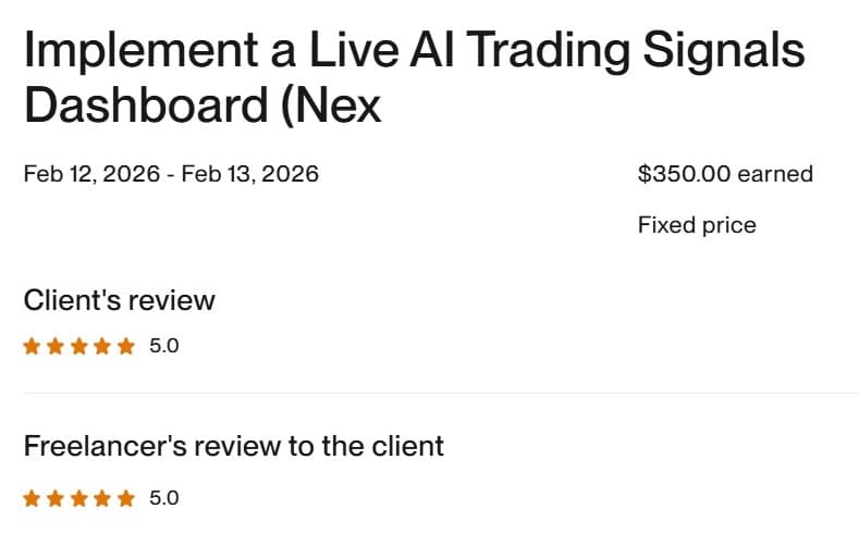 Live AI Trading Signals Dashboard β Upwork review screenshot